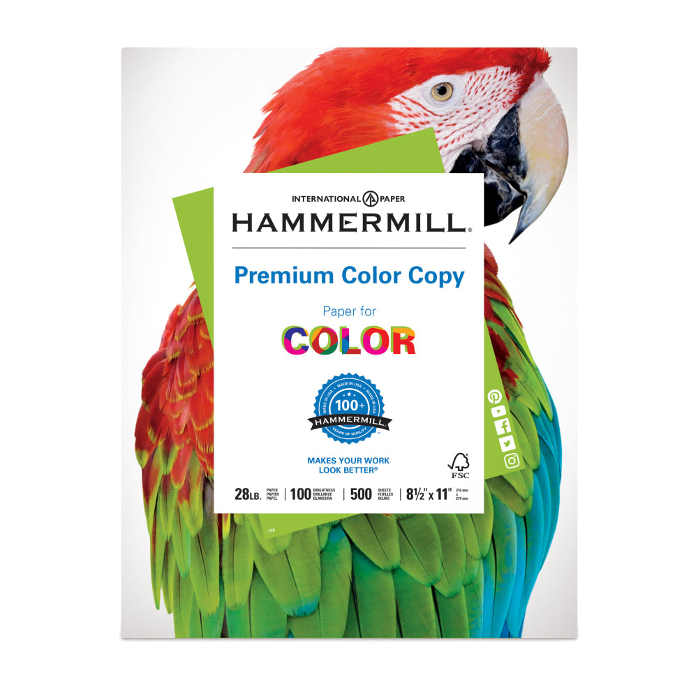 Hammermill Color Multi-Use Printer & Copy Paper, White, Letter (8.5in x 11in), 500 Sheets Per Ream, 28 Lb, 100 Brightness