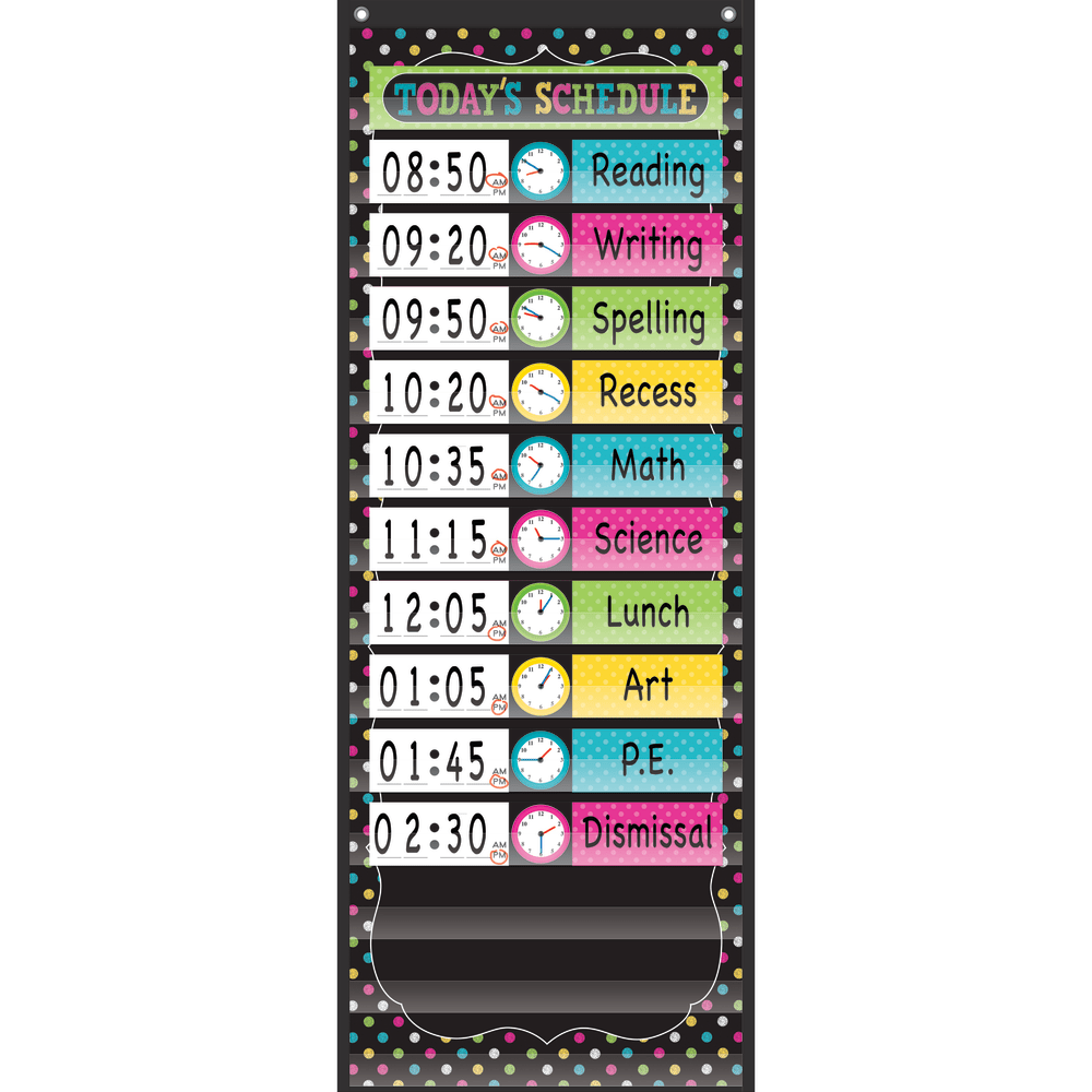 Teacher Created Resources Chalkboard Brights 14-Pocket Daily Schedule Pocket Chart, 13in x 34in, Black