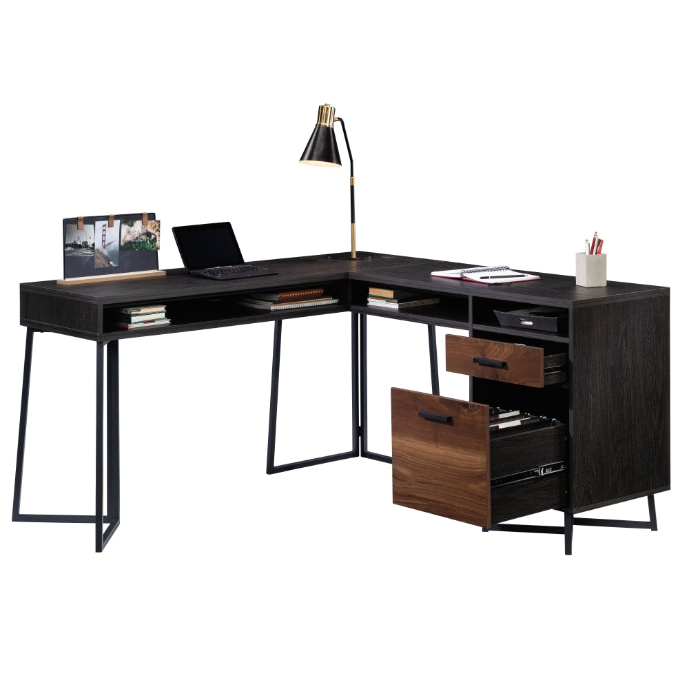 Sauder Canton Lane 58inW L Computer Desk, Brew Oak/Grand Walnut