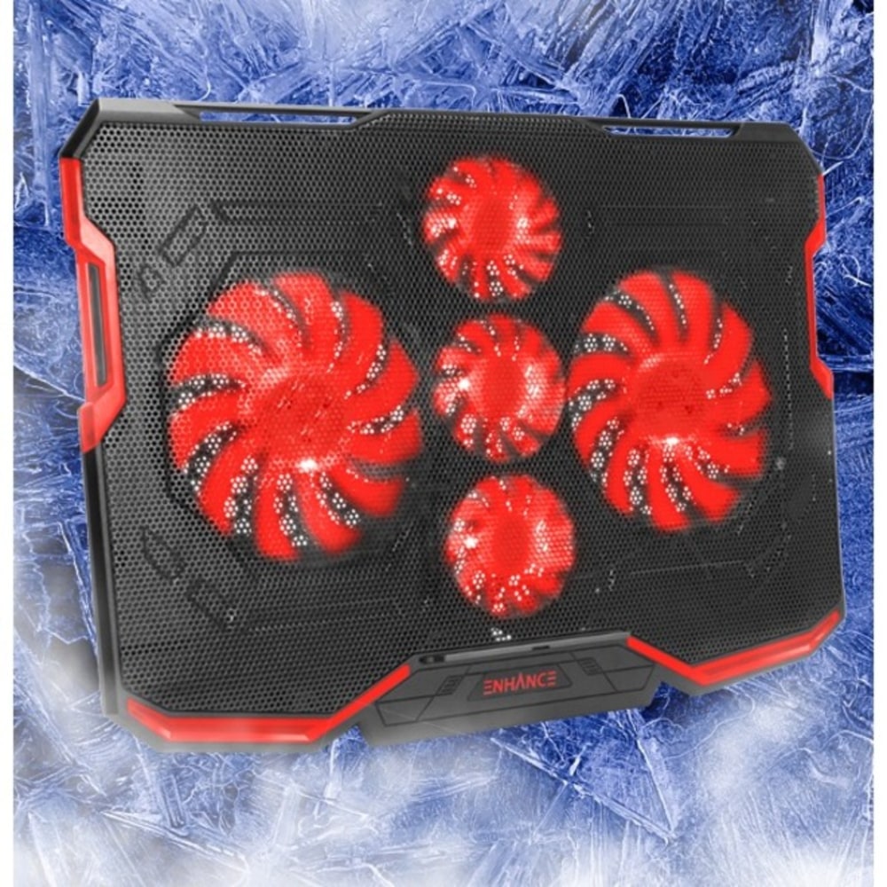 Enhance Cryogen 2 Laptop Cooling Pad (Red) - Upto 17in Screen Size Notebook, Gaming Console Support - 5 Fan(s) - 523.6 gal/min - Red