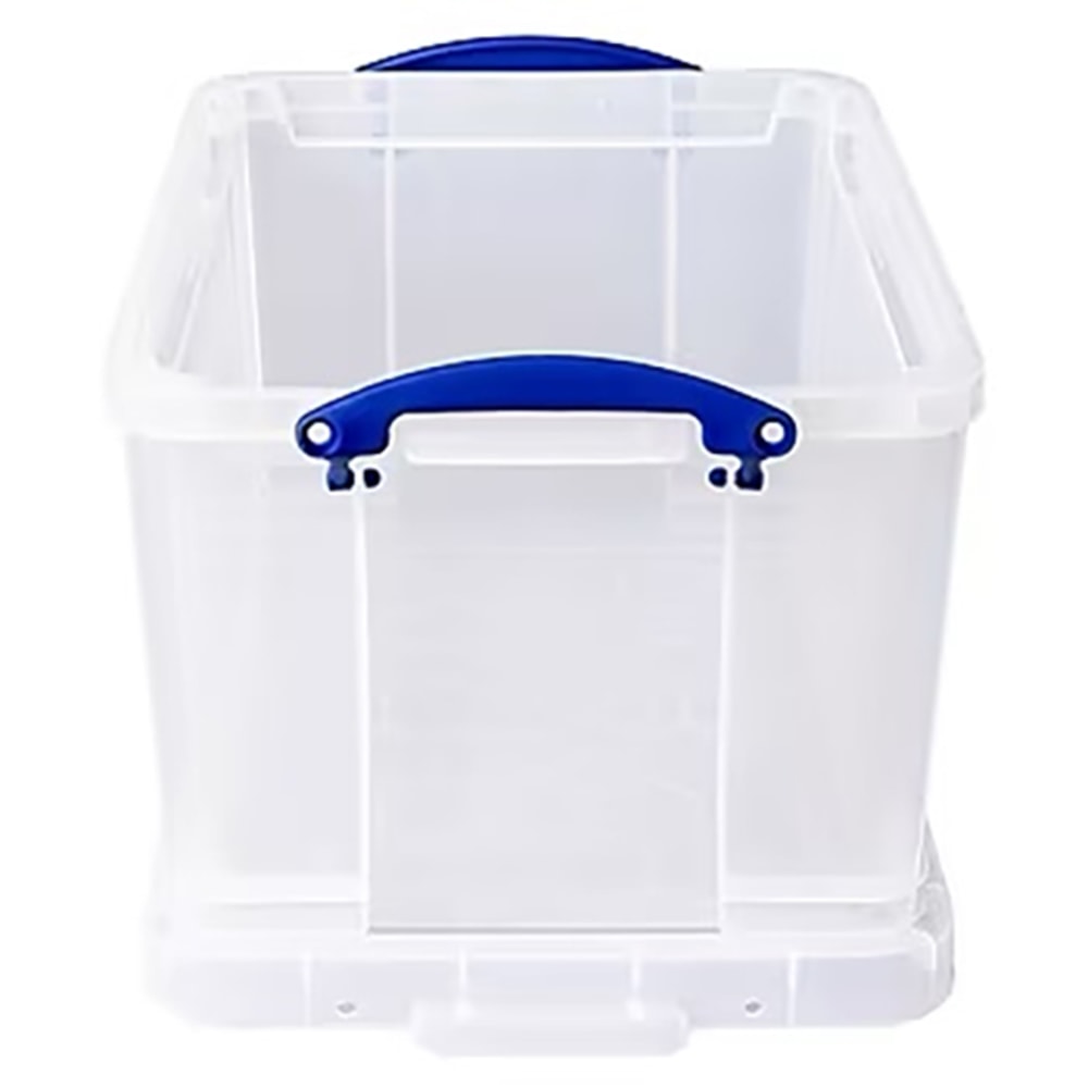 Really Useful Box Plastic Storage Container With Built-In Handles And Snap Lid, 32 Liters, 19in x 14in x 12in, Clear