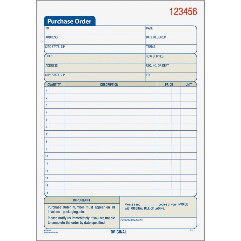 TOPS Purchase Order Book, Carbonless, 2 Parts, 5-1/2in x 7-7/8in