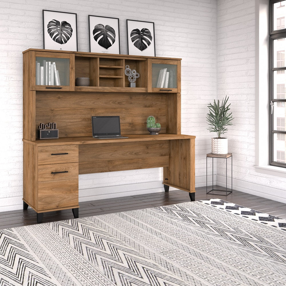 Bush Furniture Somerset 72inW Office Desk With Hutch, Fresh Walnut, Standard Delivery