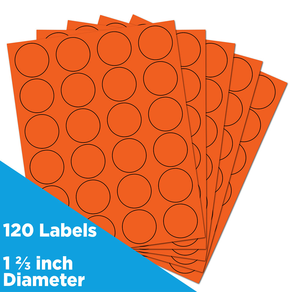 JAM Paper Circle Label Sticker Seals, 1 2/3in, Orange, Pack Of 120