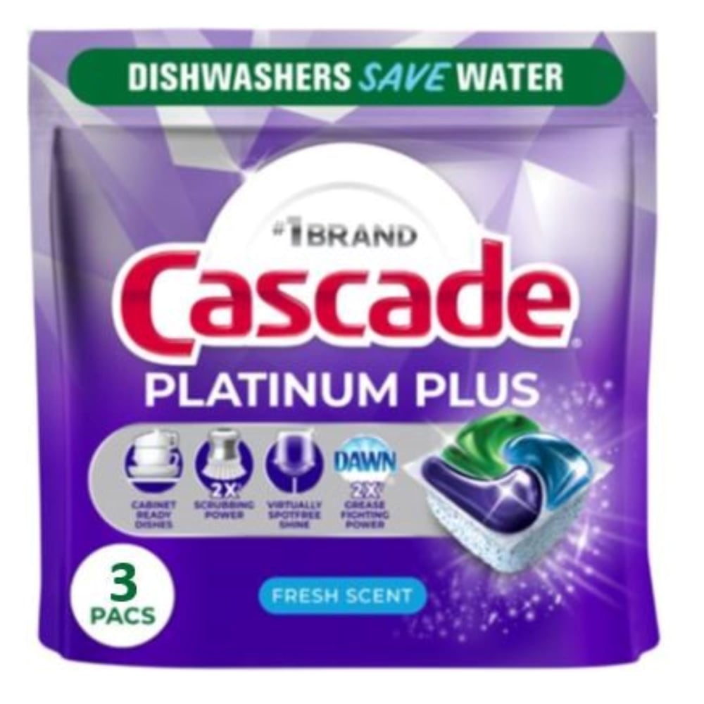 Cascade Platinum Plus ActionPacs Dishwasher Detergent Pods, Fresh Scent, 3 Pods Per Pack, Case Of 30 Packs