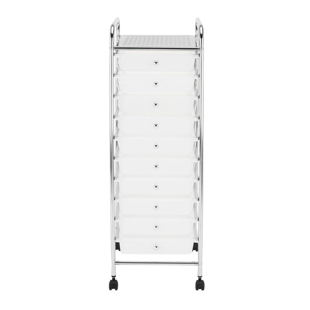 Realspace 10-Drawer Mobile Cart, 35-13/16inH x 12-5/8inW x 14-3/8inD, White/Chrome