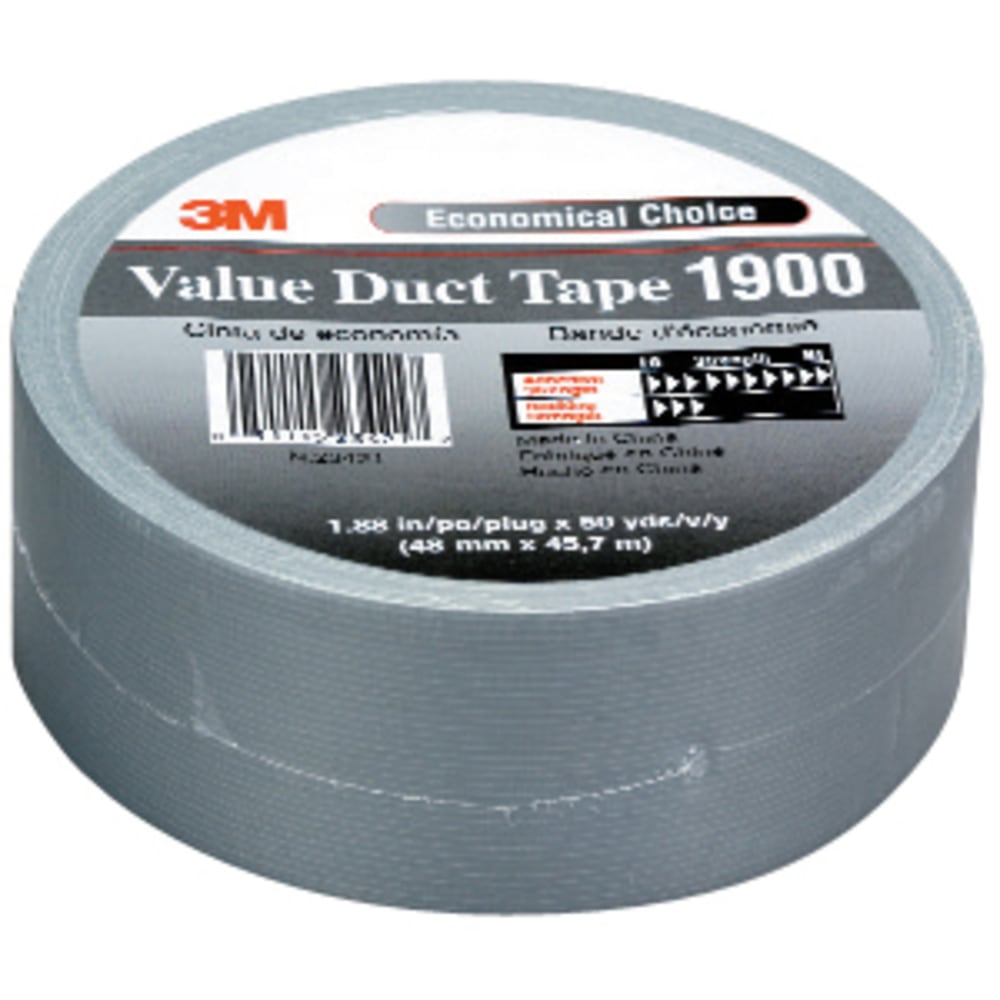 3M 1900 Duct Tape, 3in Core, 2in x 150ft, Silver, Case Of 24