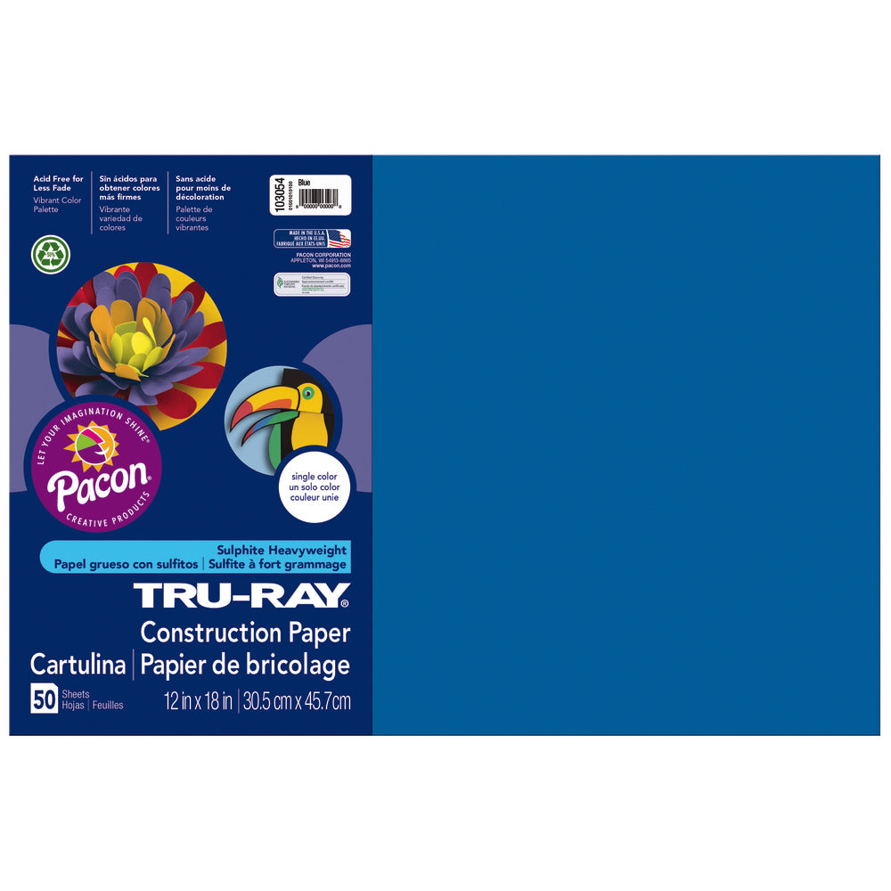 Tru-Ray Construction Paper, 50% Recycled, 12in x 18in, Blue, Pack Of 50