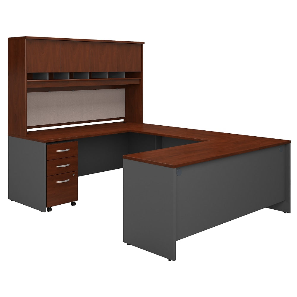 Bush Business Furniture 72inW U-Shaped Corner Desk With Hutch And Storage, Hansen Cherry/Graphite Gray, Standard Delivery