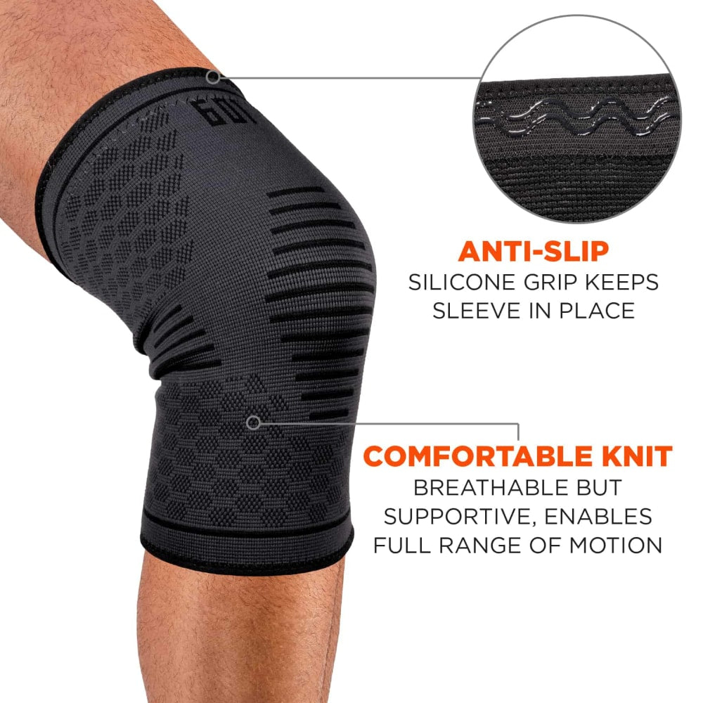 Ergodyne Proflex 601 Knee Compression Sleeves, Large, Black, Pack Of 2 Sleeves