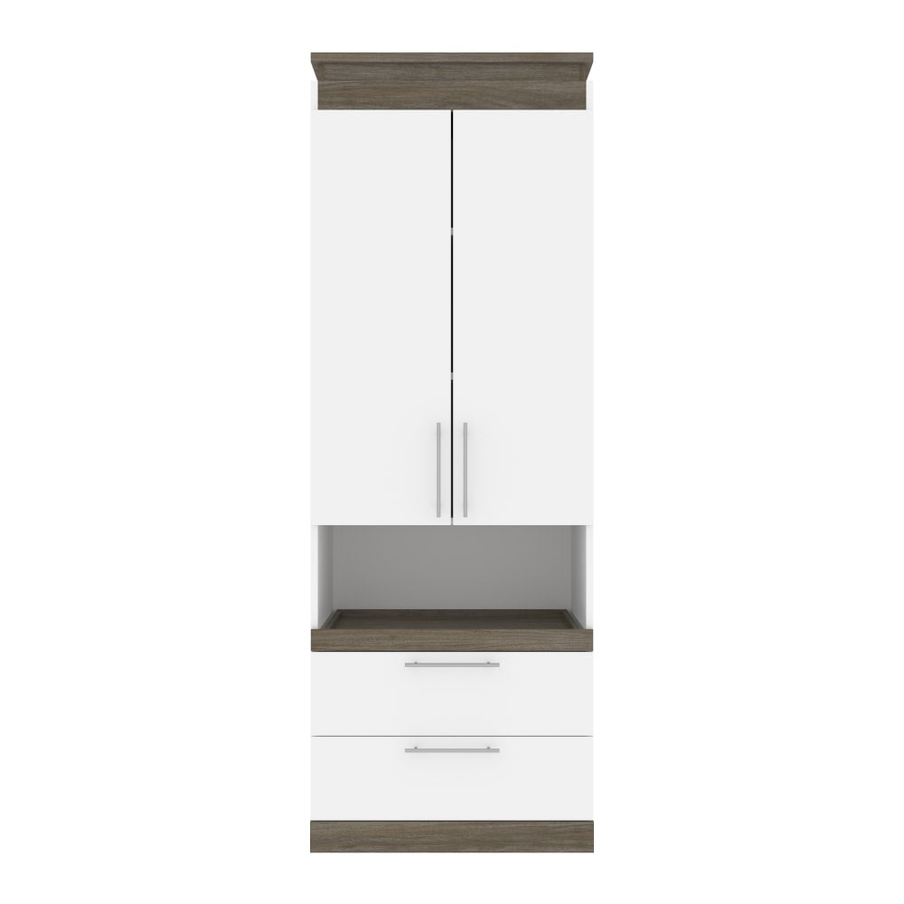 Bestar Orion 30inW Storage Cabinet With Pull-Out Shelf, White/Walnut Gray