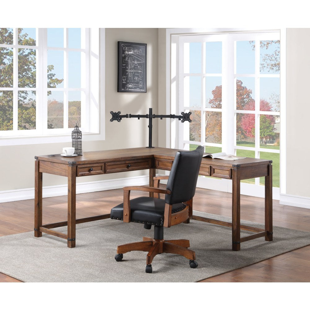 Office Star Baton Rouge 60inW L-Shaped Computer Desk With Dual-Monitor Mount, Brushed Walnut