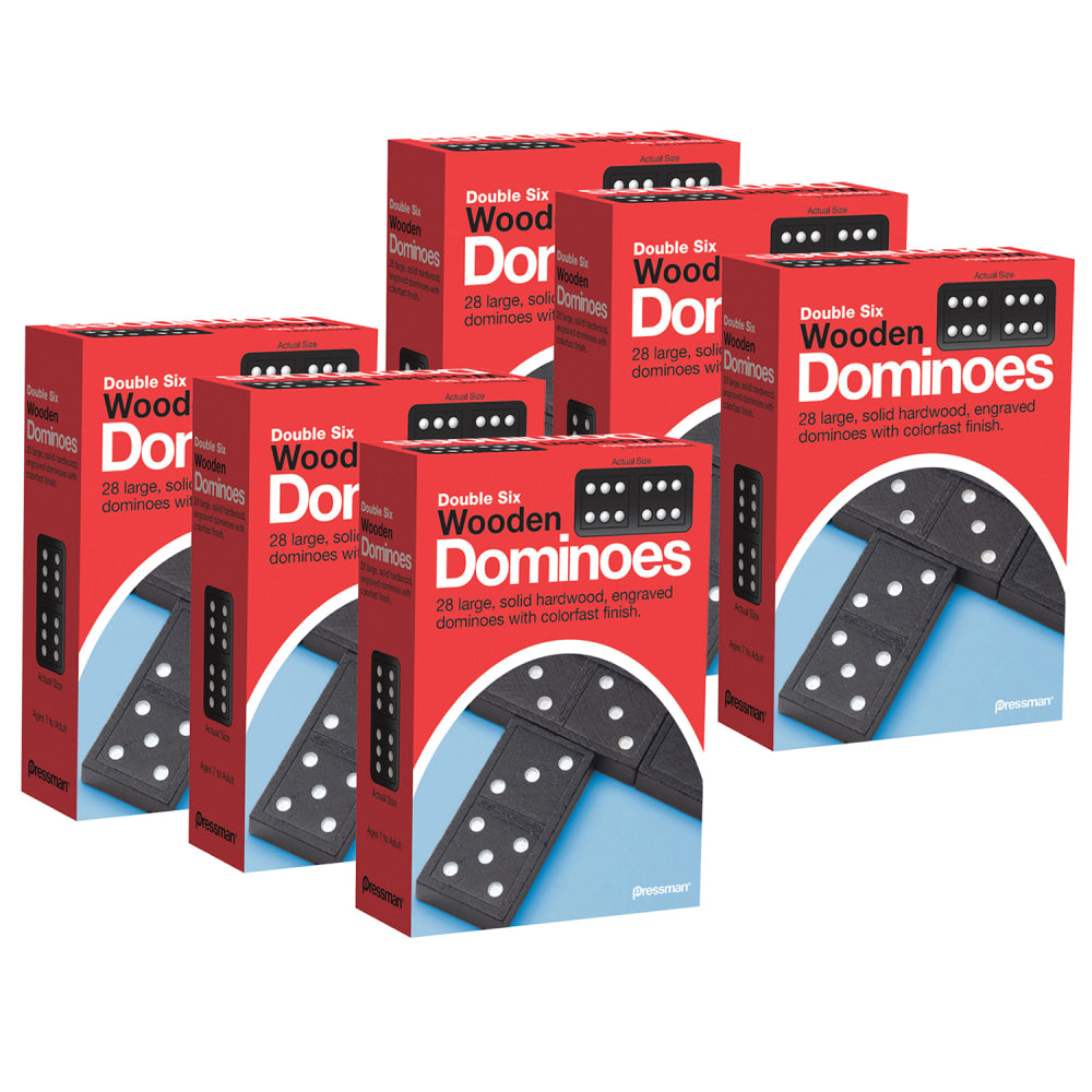 Pressman Toys Double Six Wooden Dominoes Games, Grade 2 to 12, Pack Of 6 Games