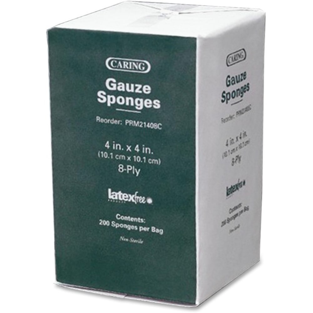 Caring Non-sterile Cotton Gauze Sponges - 8 Ply - 4in x 4in - 200/Pack