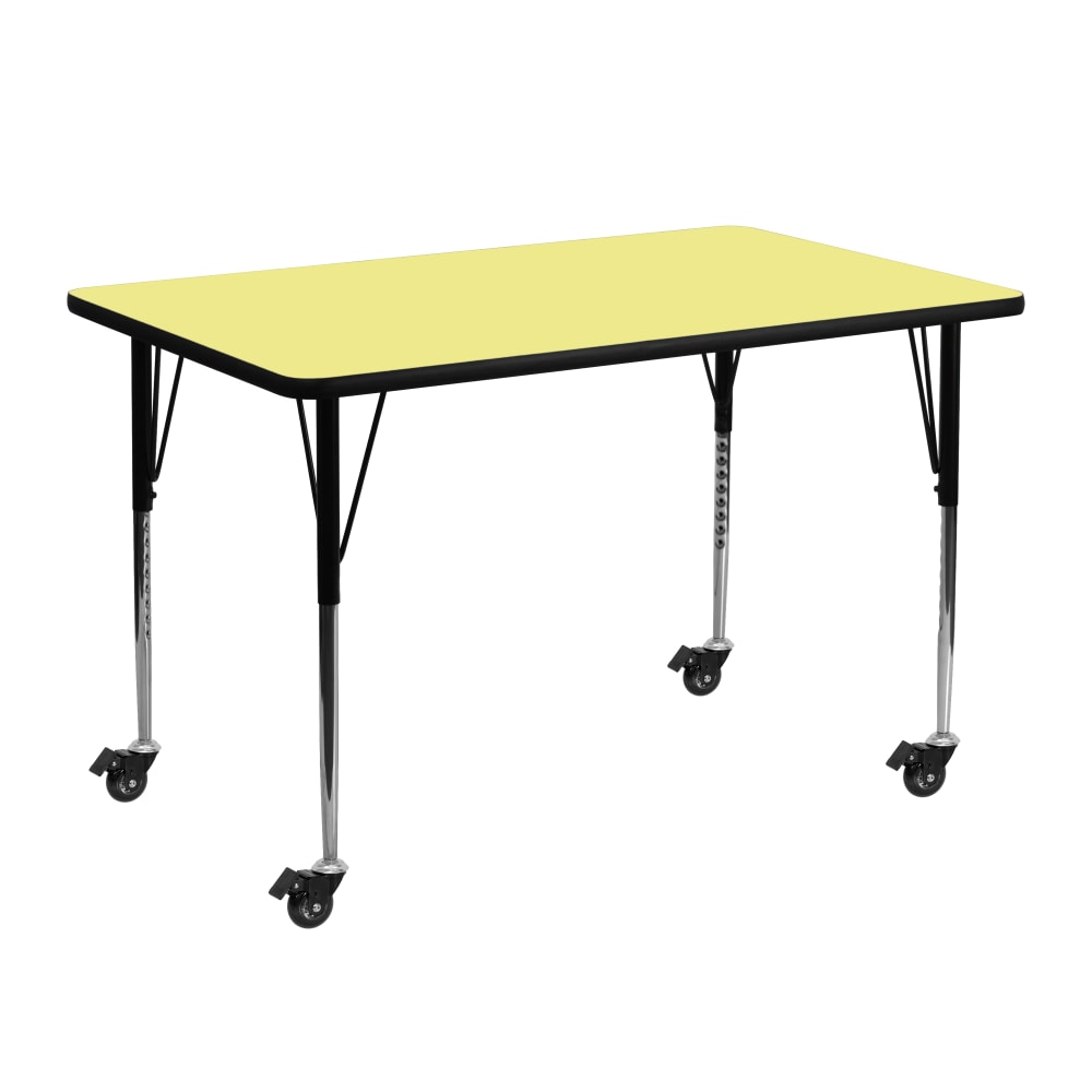 Flash Furniture Mobile 48inW Rectangular Thermal Laminate Activity Table With Standard Height-Adjustable Legs, Yellow