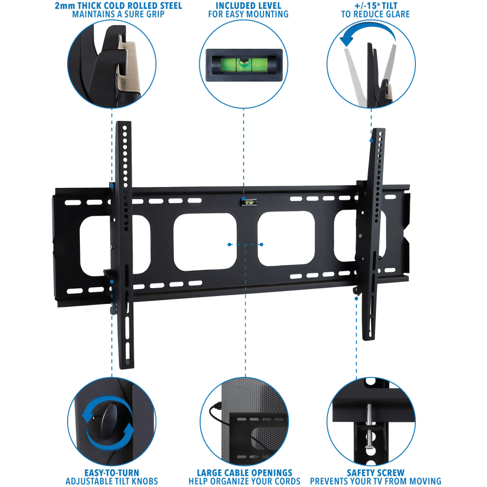 Mount-It! MI-303L Tilt Wall-Mount Bracket For 40 - 80in TVs, 9.8inH x 37inW x 2.2inD, Black