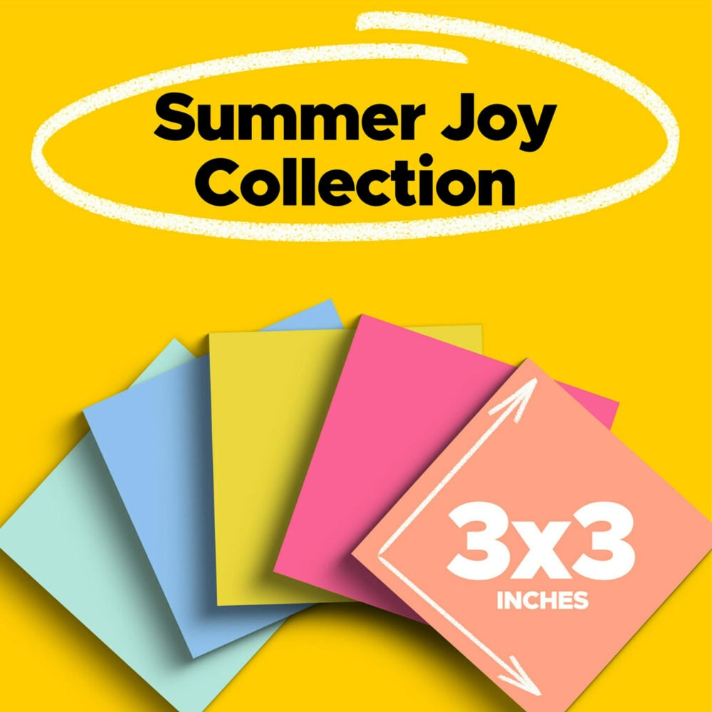 Post-it Super Sticky Notes, 3 in x 3 in, 5 Pads, 90 Sheets/Pad, 2x the Sticking Power, Summer Joy Collection