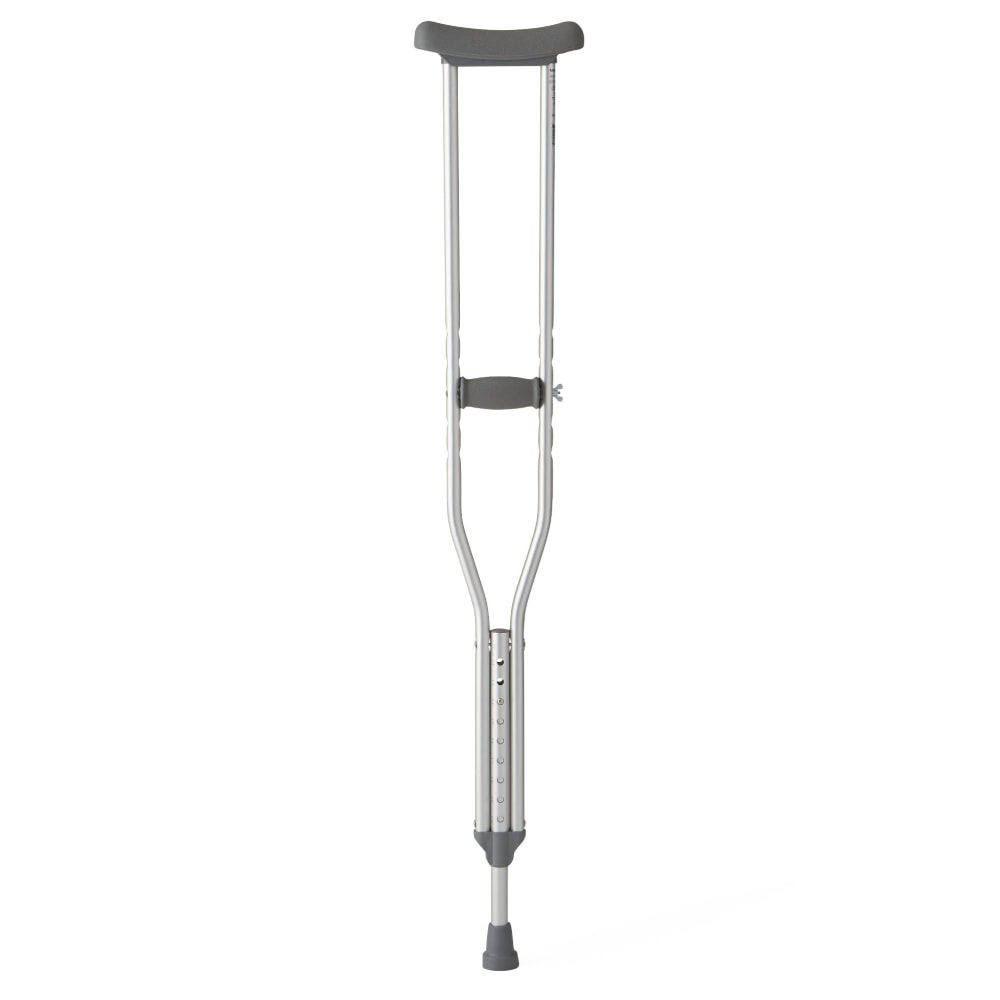 Medline Standard Aluminum Youth Crutches, Fits Users 5ft10in - 6ft6in, Silver, Pack Of 8