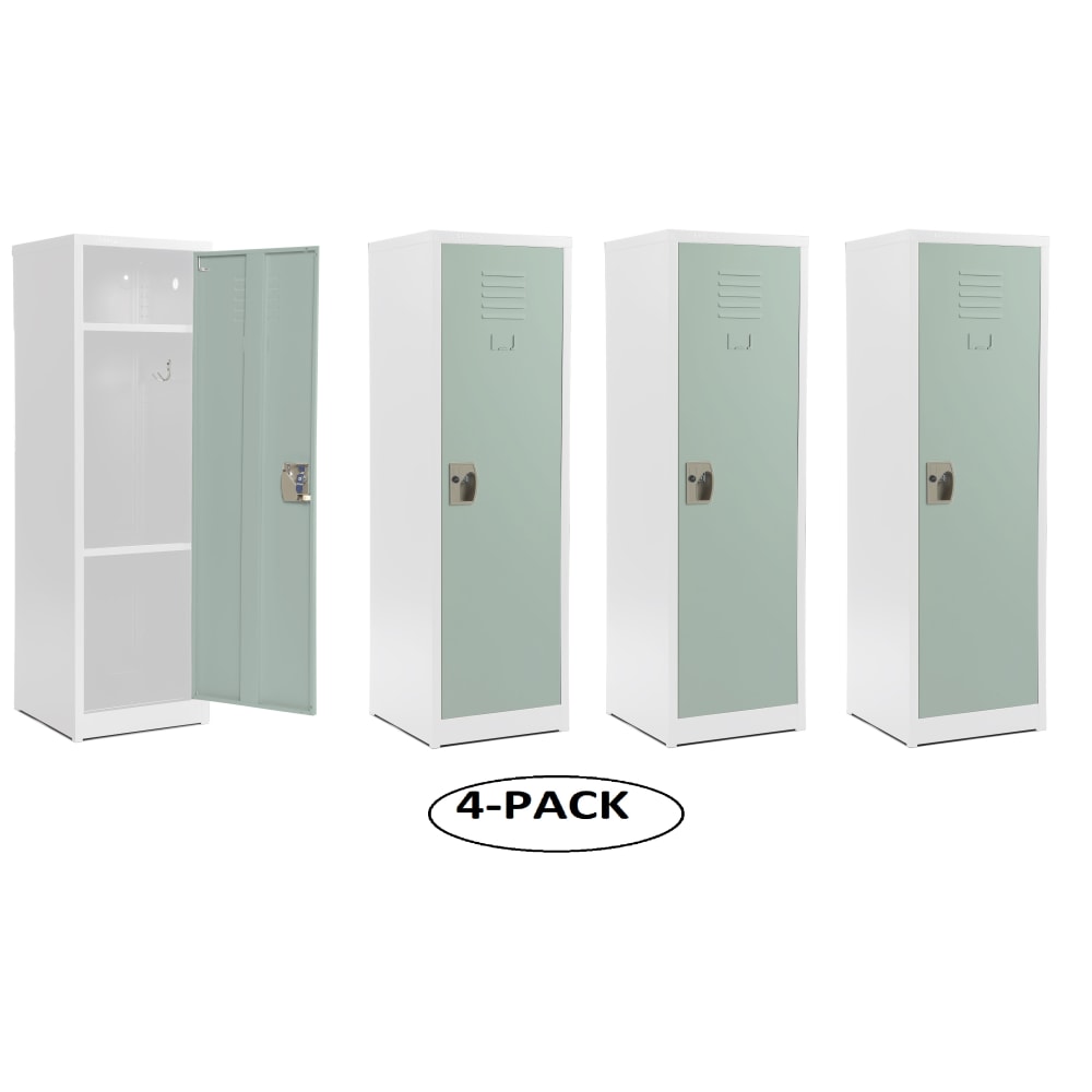 Alpine AdirOffice Kids' 1-Tier Steel Lockers, 48inH x 15inW x 15inD, Misty Green, Pack Of 4 Lockers