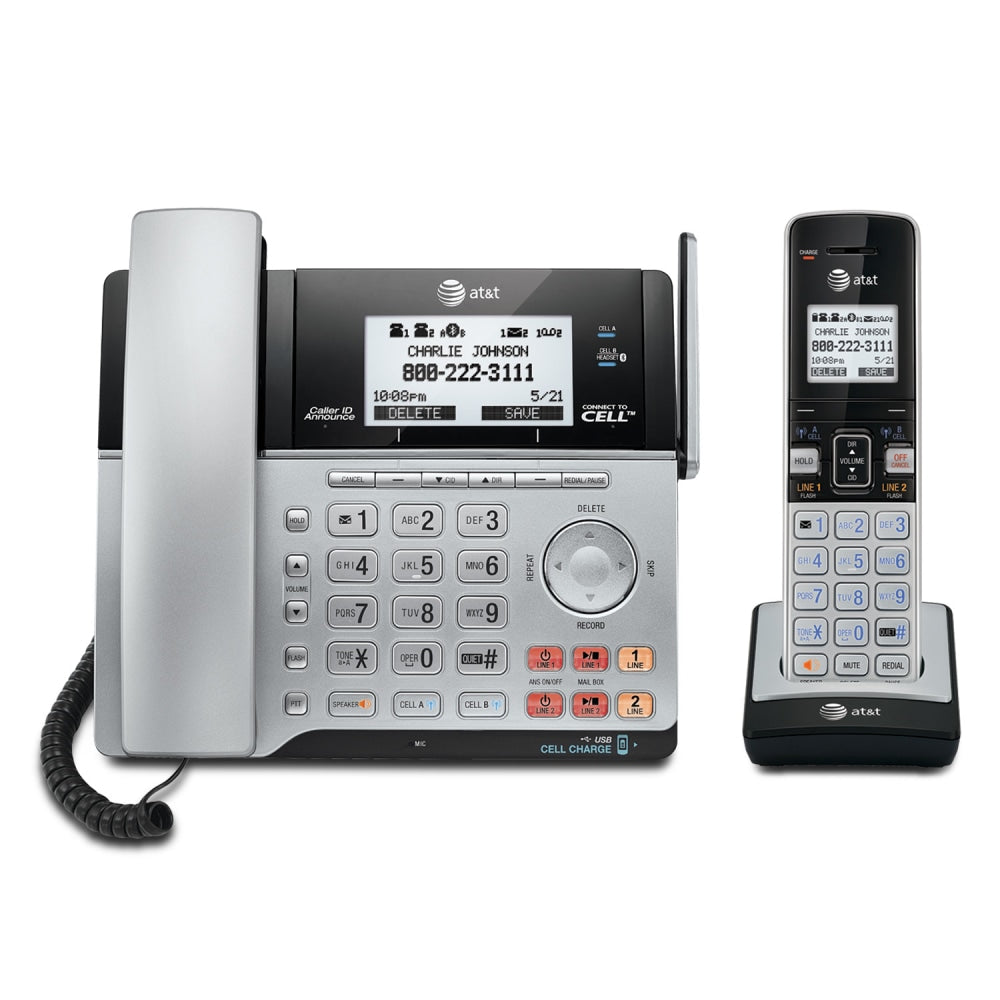 AT&T TL86103 DECT 6.0 2-Line Corded/Cordless Phone System With Bluetooth Connect To Cell