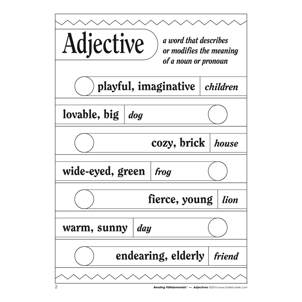 Barker Creek Grammar Activity Book, Adjectives, Grades 1 To College