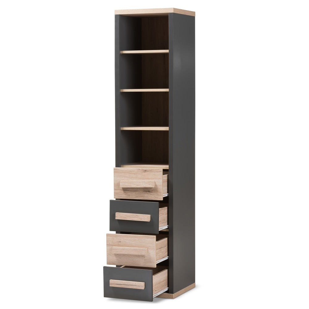 Baxton Studio Mert Storage Cabinet, Dark Gray/Oak Light Brown