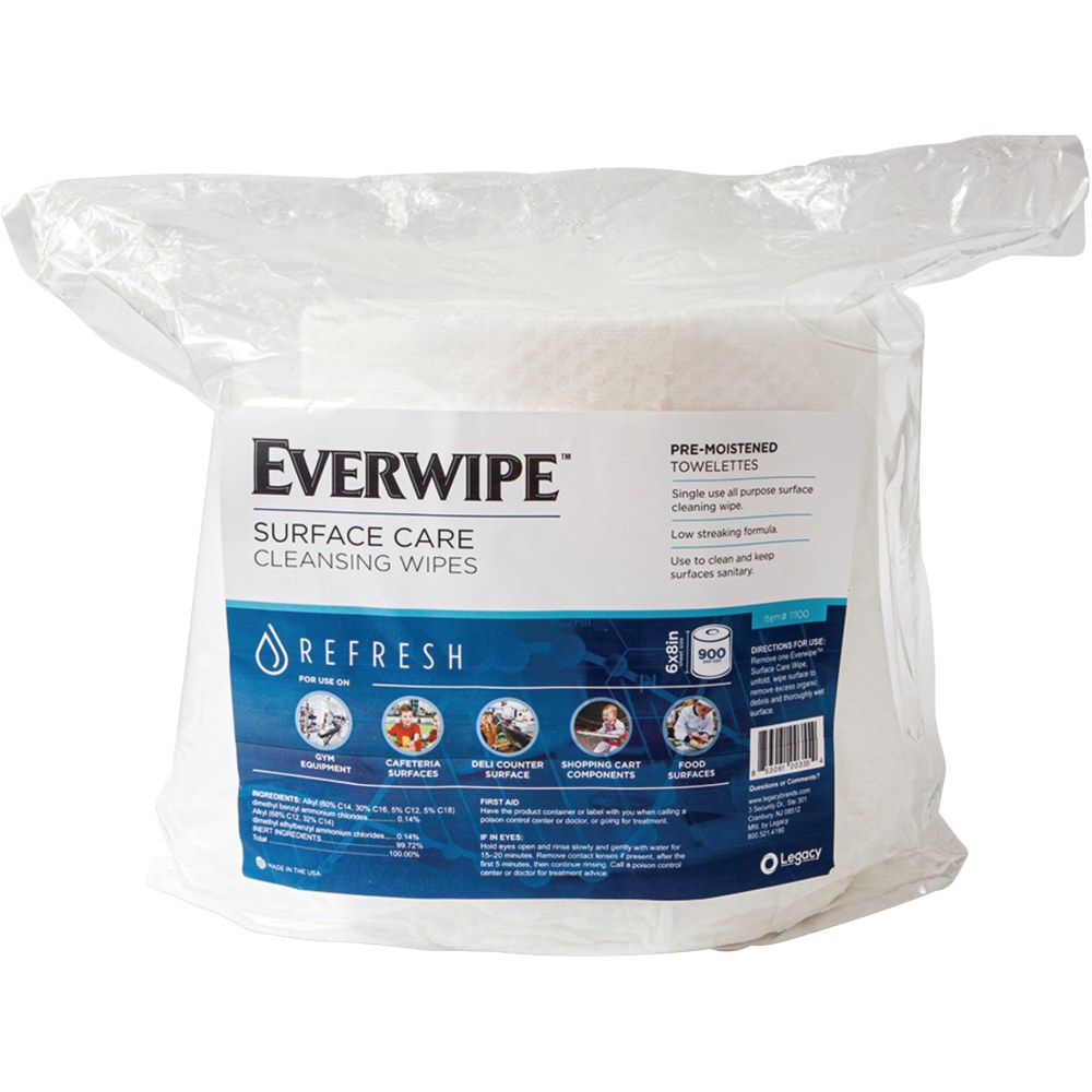 Everwipe Surface Care Cleansing Wipes, 6in x 8in, 900 Wipes Per Bag, Carton Of 4 Bags