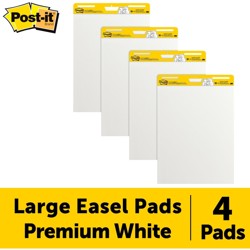 Post-it Super Sticky Easel Pads, 25in x 30in, White, 30 Self Stick Sheets Per Pad, Pack Of 4 Pads