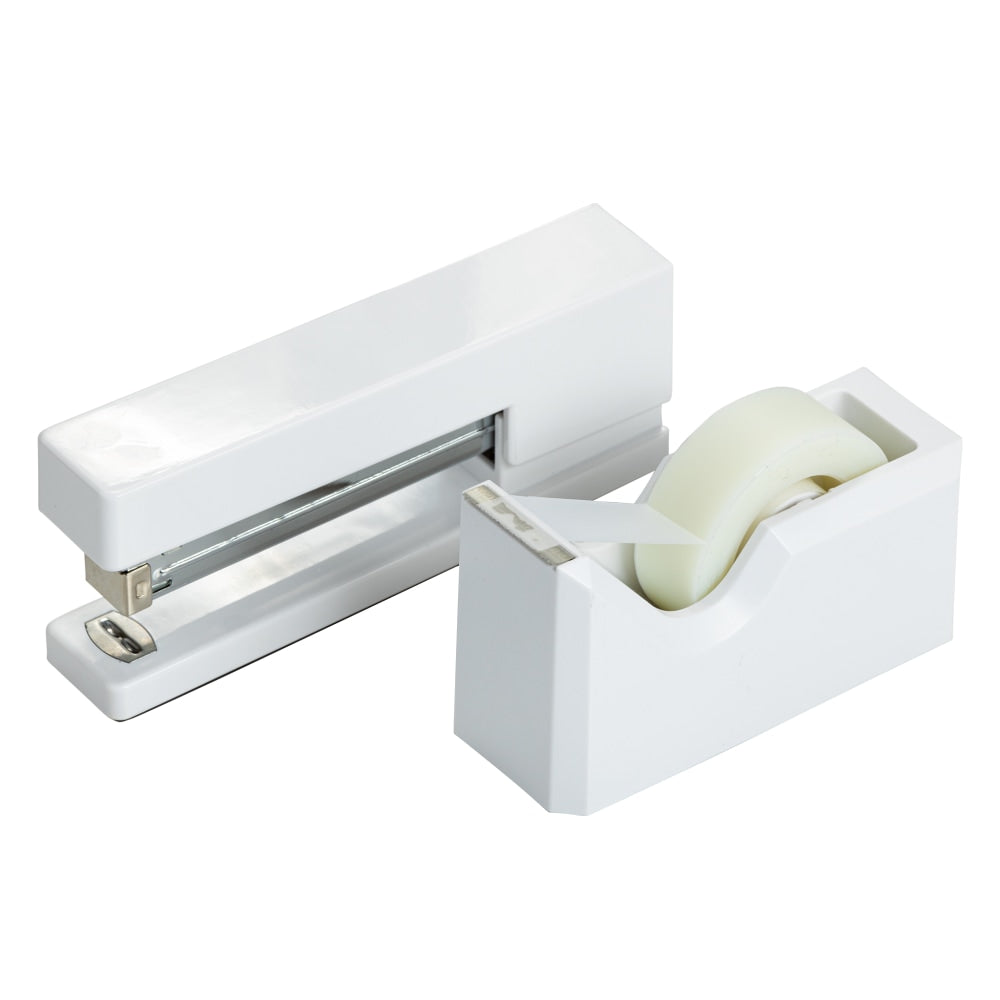 JAM Paper 2-Piece Office And Desk Set, 1 Stapler & 1 Tape Dispenser, White