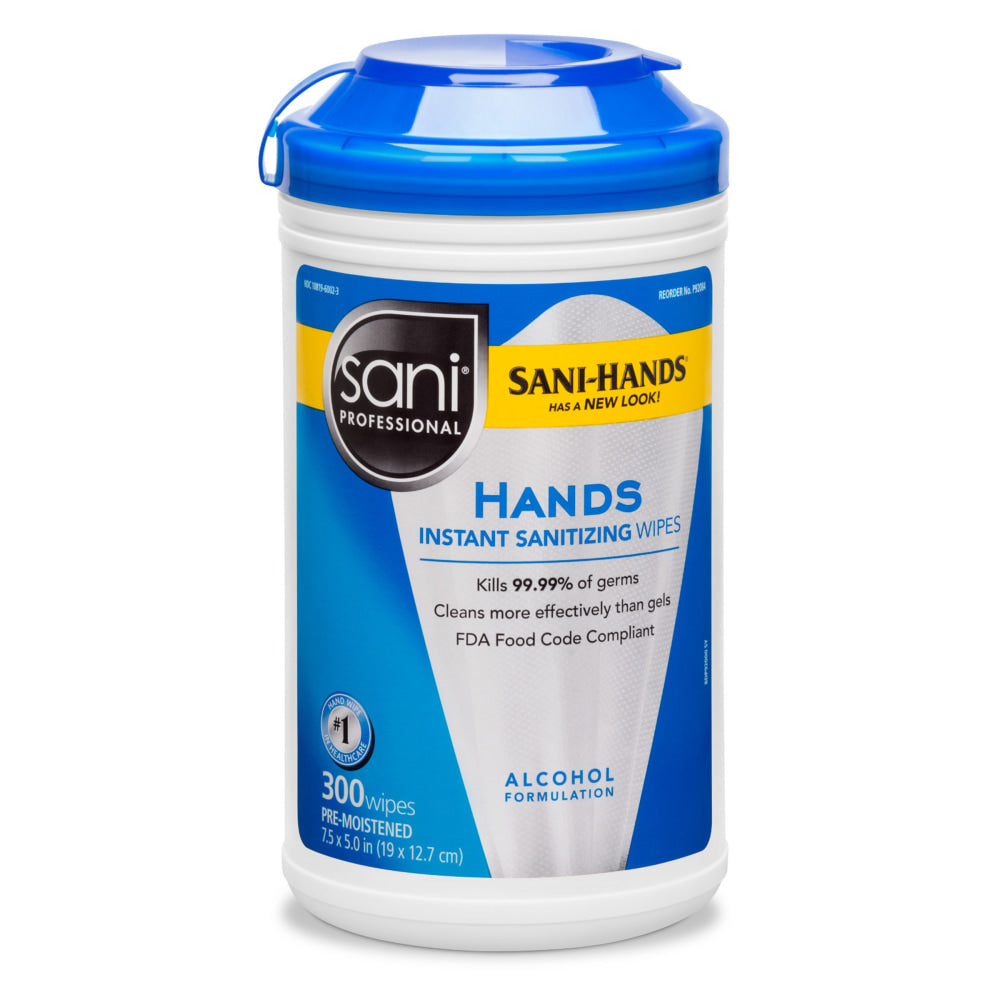 Sani-Professional Sani-Hands II Sanitizing Hand Wipes, 300 Wipes Per Canister, Carton Of 6 Canisters