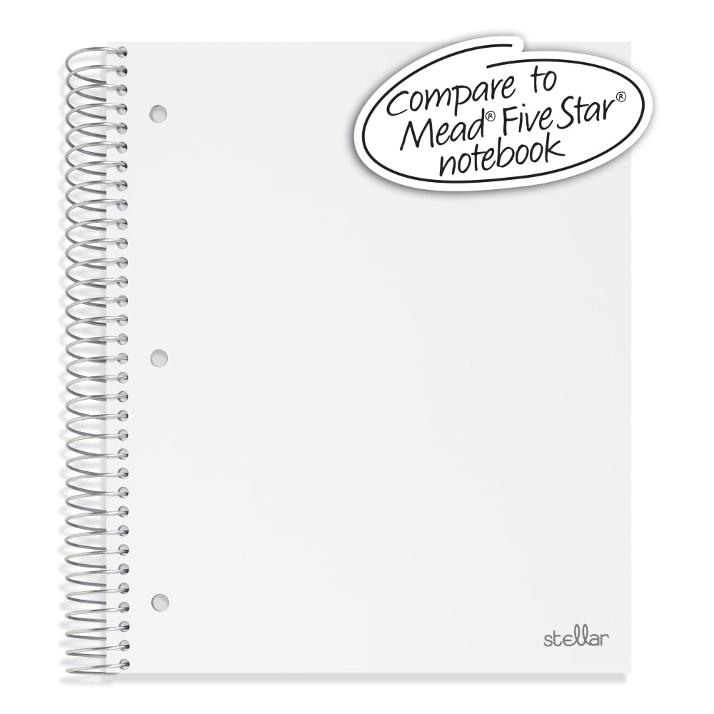 Office Depot Brand Stellar Poly Notebook, 8in x 10-1/2in, 5 Subject, Wide Ruled, 200 Sheets, White