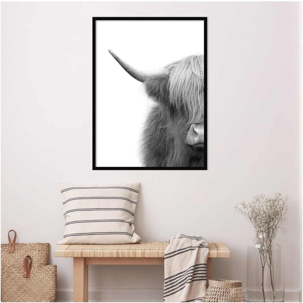 Amanti Art Hey Dude Highland Cow by The Creative Bunch Studio Wood Framed Wall Art Print, 40inH x 30inW, Black