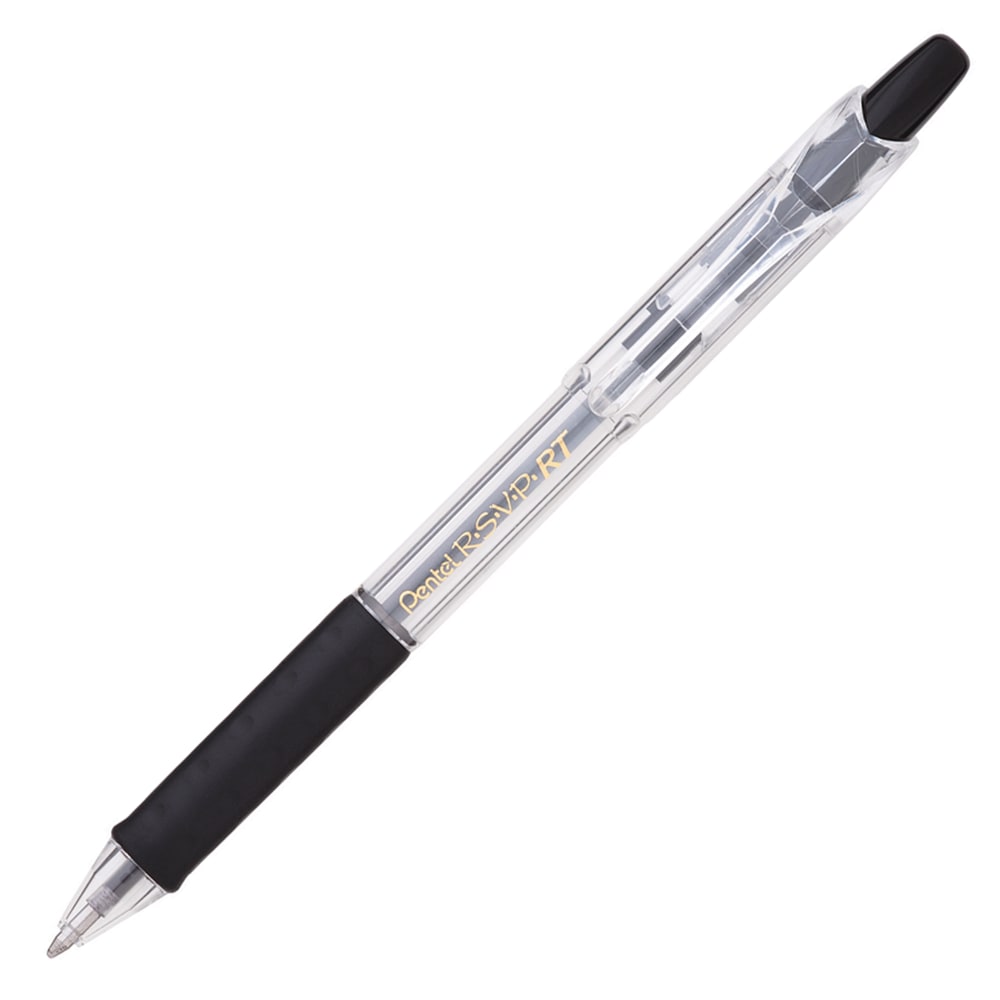 Pentel R.S.V.P. RT Retractable Ballpoint Pens, Medium Point, 1.0 mm, 61% Recycled, Transparent Black Barrel, Black Ink, Pack Of 12 Pens