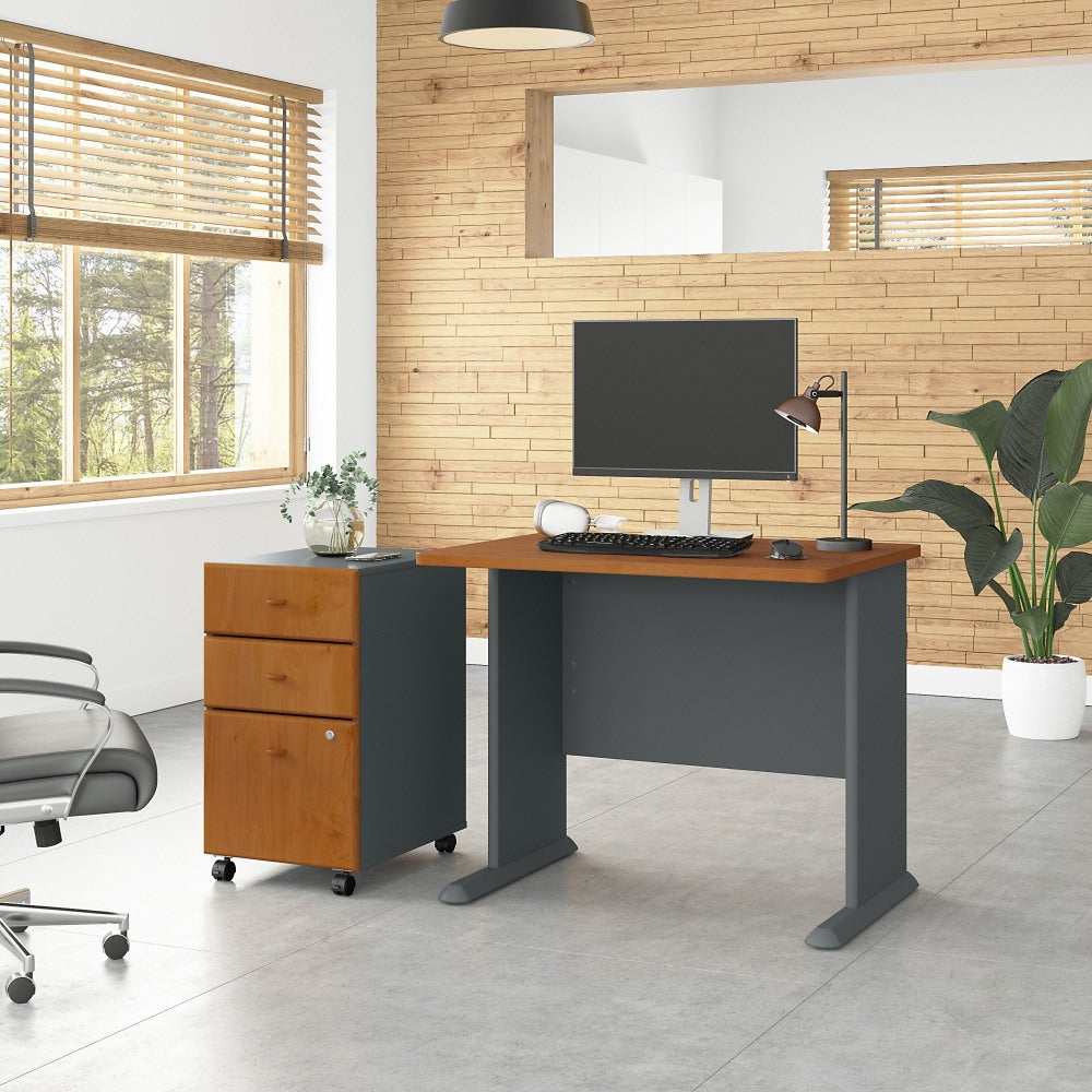 Bush Business Furniture Office Advantage 36inW Computer Desk With Mobile File Cabinet, Natural Cherry/Slate, Standard Delivery