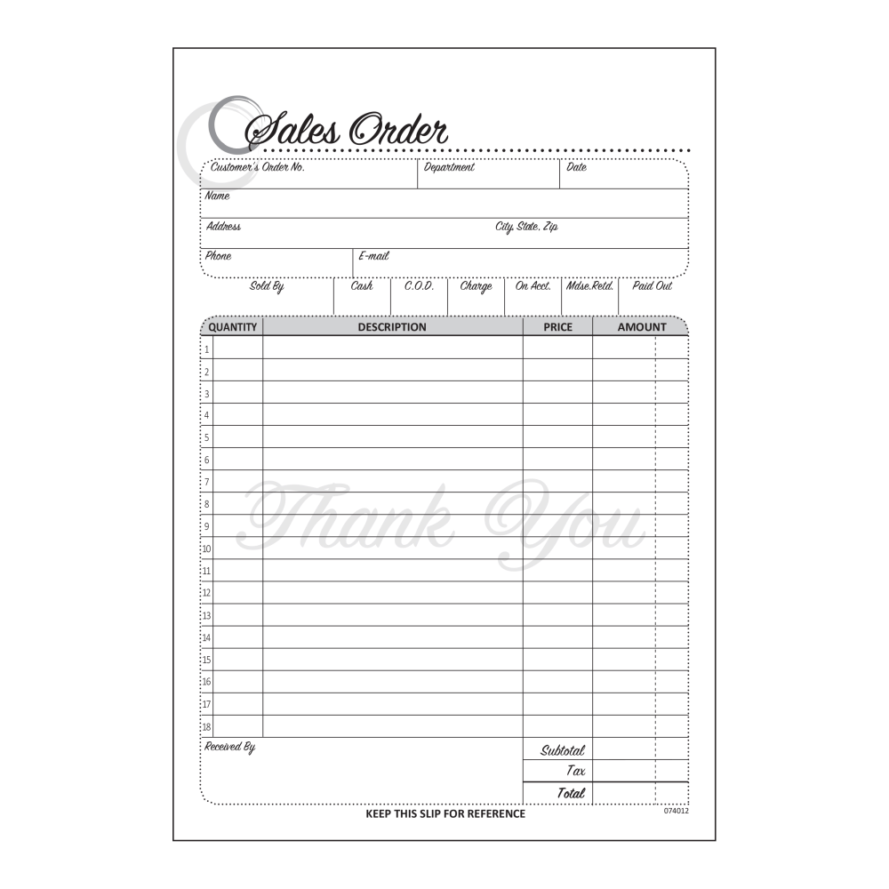 COSCO Sales Order Form Book With Slip, 2-Part Carbonless, 5-1/2in x 8-1/2in, Refined, Book Of 50 Sets