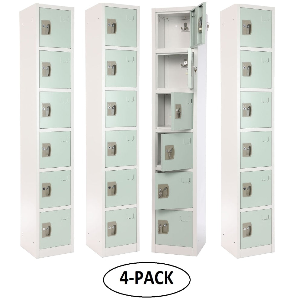 Alpine 6-Tier Steel Lockers, 72inH x 12inW x 12inD, Misty Green, Pack Of 4 Lockers