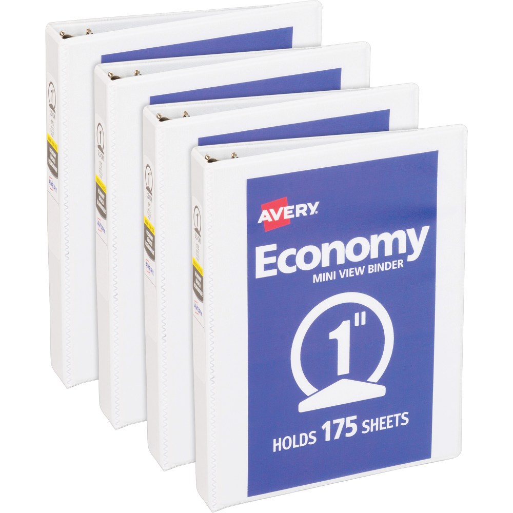 Avery Economy View Binder, 1in Ring, White, Pack Of 4