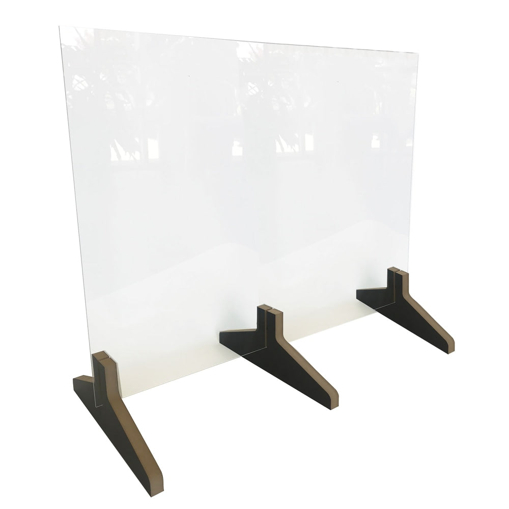 Waddell Counter-Top Protective Plastic Partiton With 3-Piece Wood Base, 24inH x 30inW x 12inD