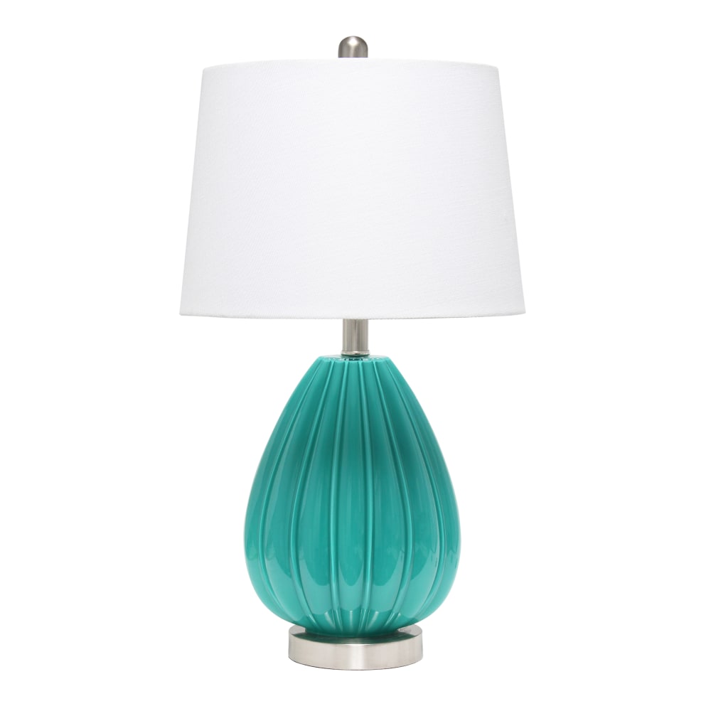 Lalia Home Pleated Table Lamp, 23-1/4inH, White Shade/Teal Base