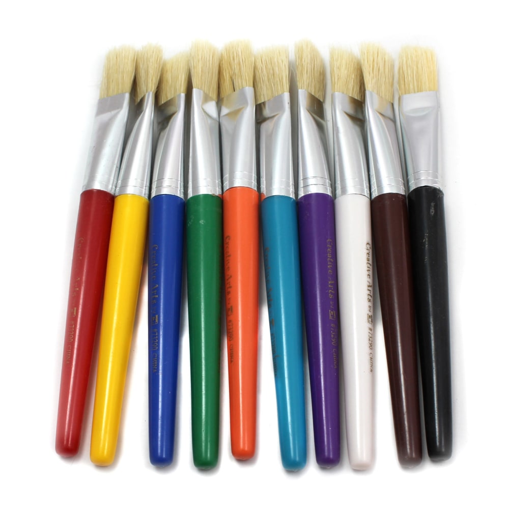 Charles Leonard Creative Arts Stubby Flat Brushes, 7-1/2in, Assorted Colors, 10 Brushes Per Pack, Set Of 3 Packs