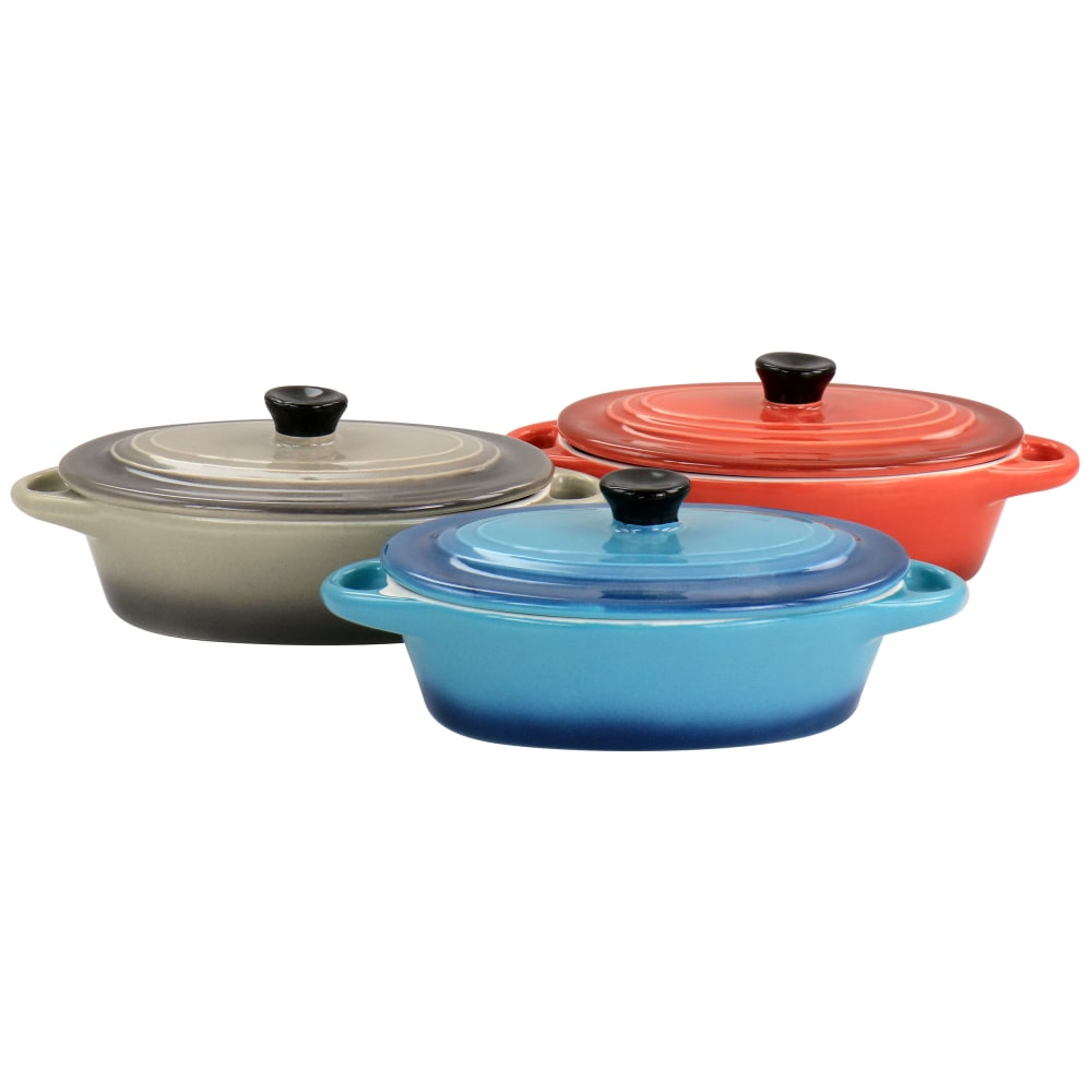 Crock-Pot Wexford 3-Piece Stoneware Mini Oval Casserole Set, Assorted Colors