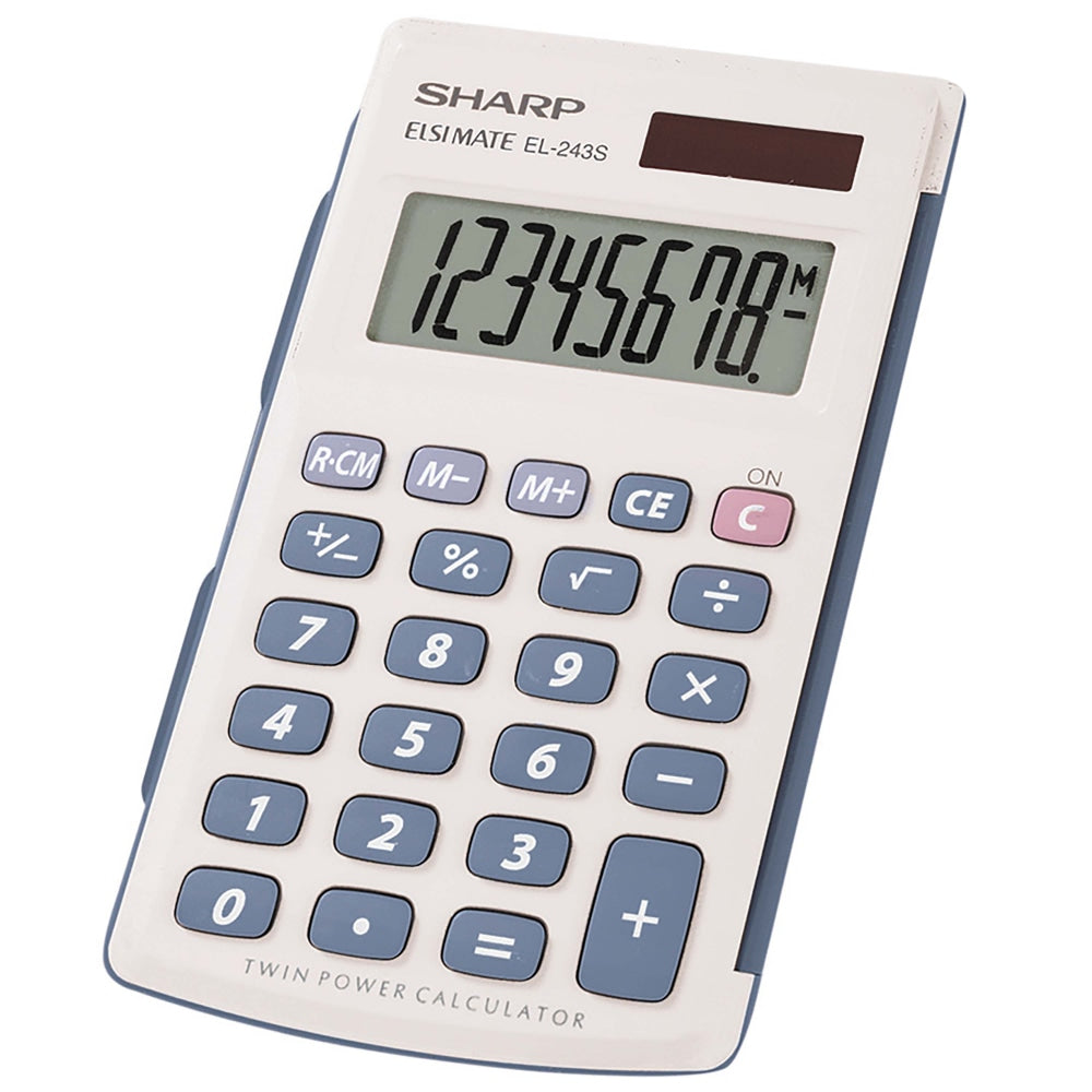 Sharp EL-243SB 8-Digit Pocket Calculator, Gray/Blue