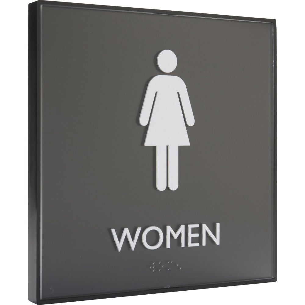 Lorell Womens Restroom Sign - 1 Each - Women Print/Message - 8in Width x 8in Height - Square Shape - Surface-mountable - Easy Readability, Injection-molded - Restroom, Architectural - Plastic - Black, Black