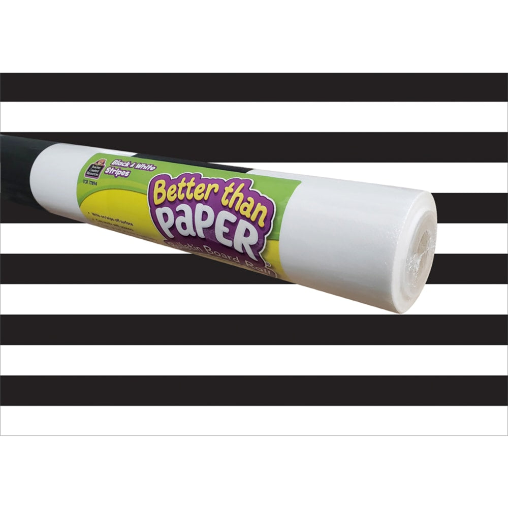 Teacher Created Resources Better Than Paper Bulletin Board Paper Rolls, 4ft x 12ft, Black & White Stripes, Pack Of 4 Rolls