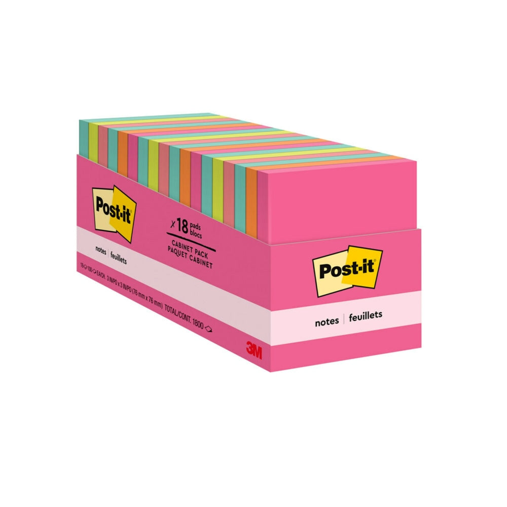 Post-it Notes, 3 in x 3 in, 18 Pads, 100 Sheets/Pad, Clean Removal, Poptimistic Collection