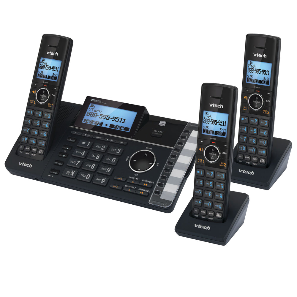 VTech DS6251-3 DECT 6.0 Expandable 2-Line Cordless Phone With Answering System, 80-1401-00