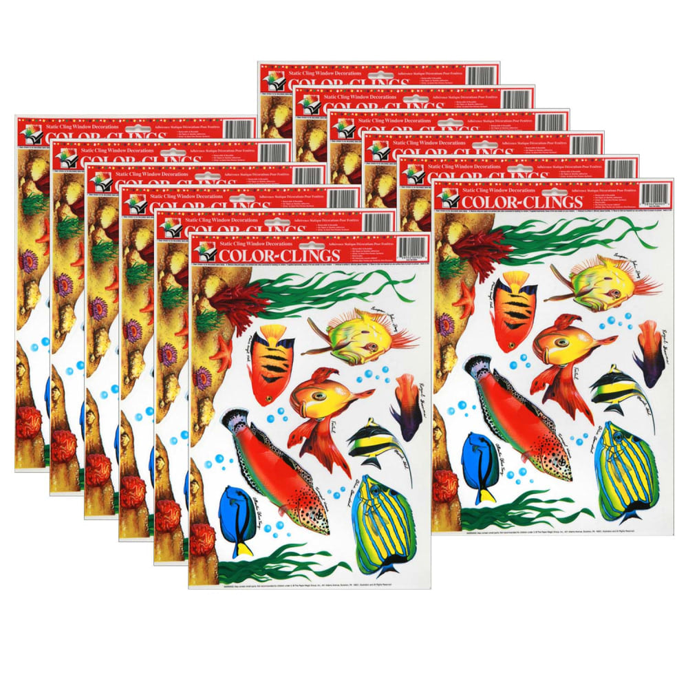 Eureka School Window Clings, 12in x 17in, Fish, Pack Of 12 Sheets