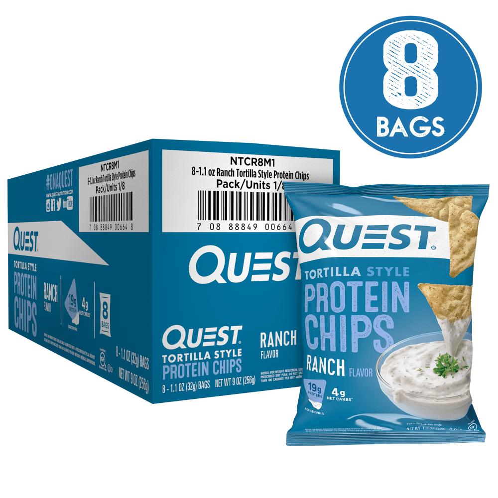 Quest Ranch Protein Tortilla Chips, 1.1 Oz, Pack Of 8 Bags