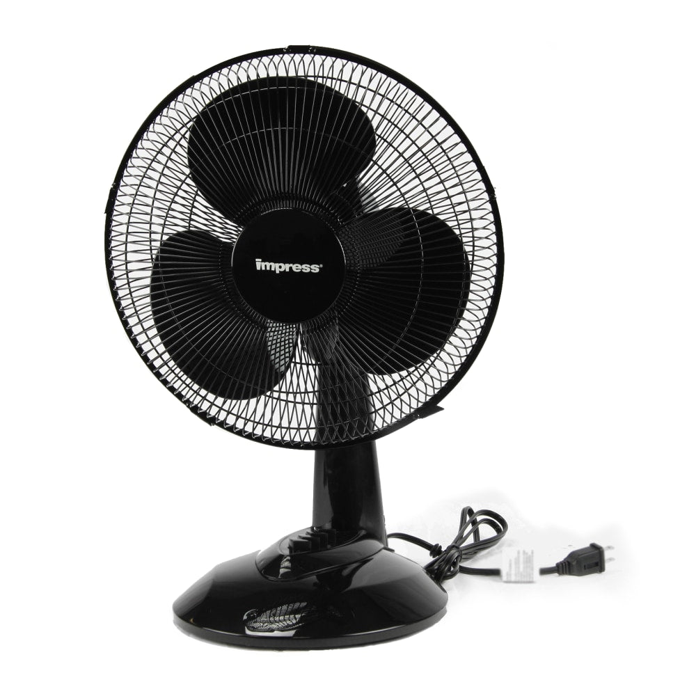 Impress Oscillating 3-Speed Table Fan, 10inH x 12inW x 12inD, Black