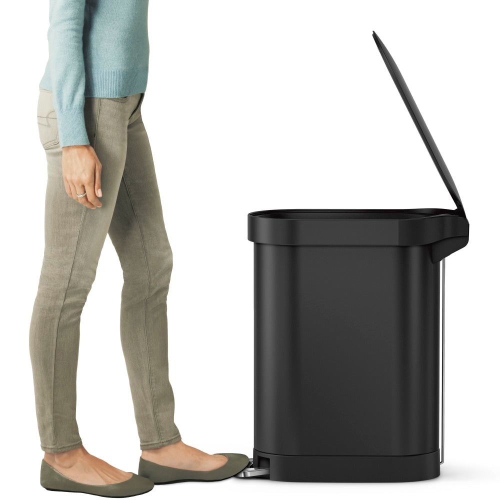 simplehuman Slim Stainless Steel Step Trash Can With Liner Rim, 11.9 Gallons, 24-7/16inH x 10-1/4inW x 21-1/2inD, Matte Black